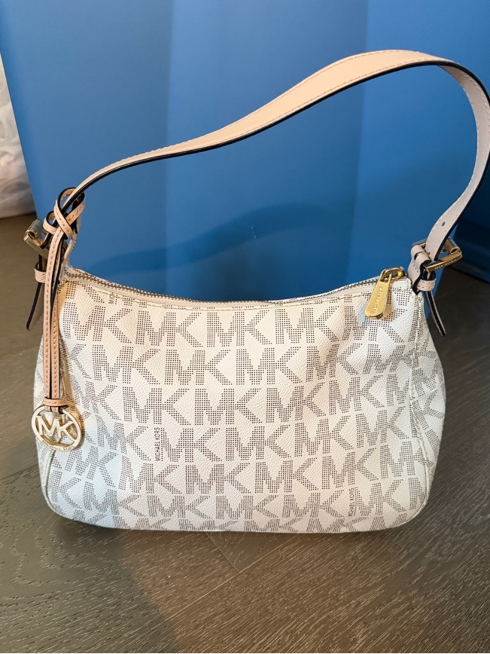Michael Kors White MK Logo Shoulder Bag